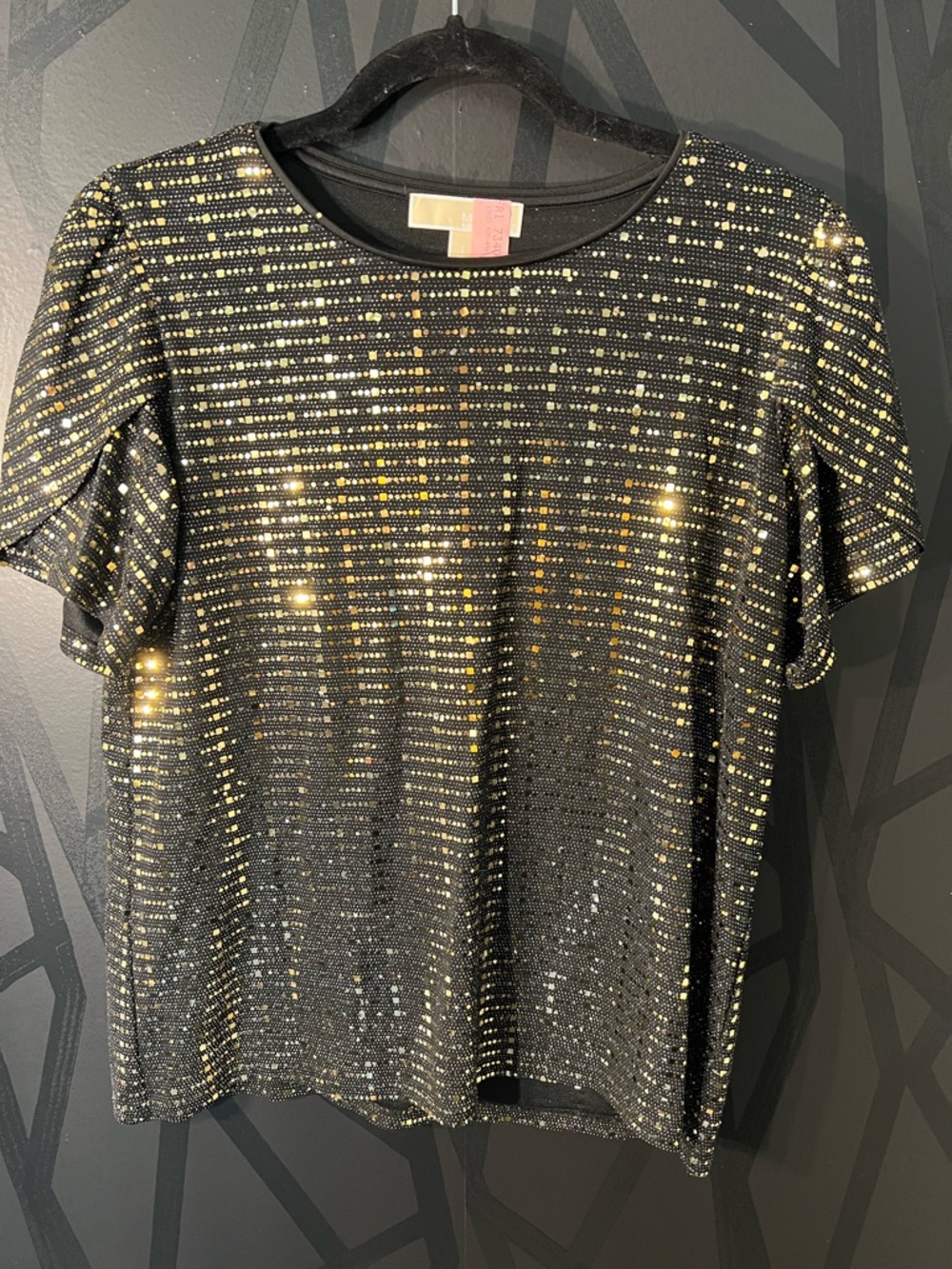 Michael Kors Sparkle Sequin Black & Gold Short Sleeve Top